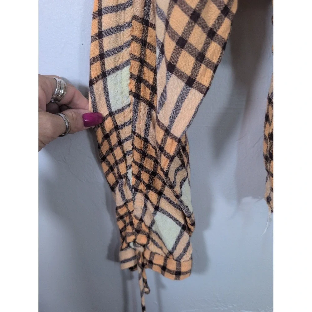 $118 Free People Pacific Dawn Plaid Shirt Peach Tree Plaid Snap Button Down S